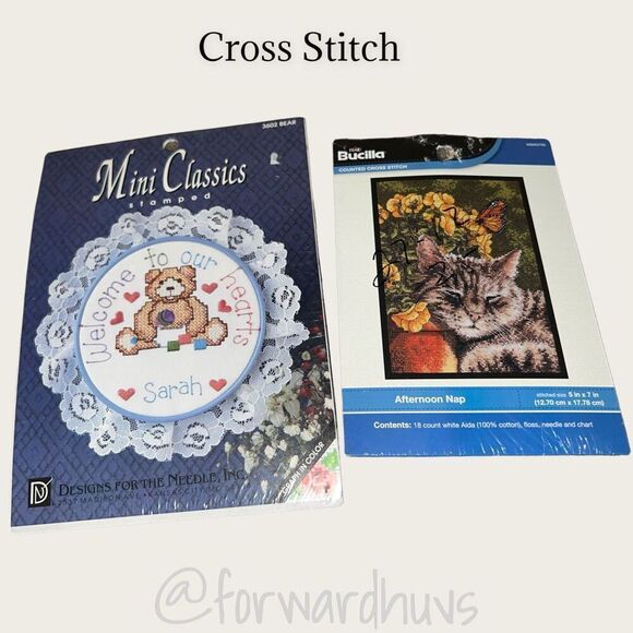 Counted Cross Stitch Projects “Afternoon Nap” &”Welcome to Our Hearts” - Picture 1 of 8